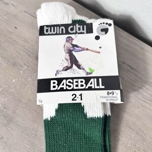 Vintage Twin‎ City 2-in-1 Baseball Stirrup Socks Green White Made in USA Sz 8–9½